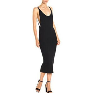 NWT MINKPINK Knitted bodycon midi dress black small low back thin straps